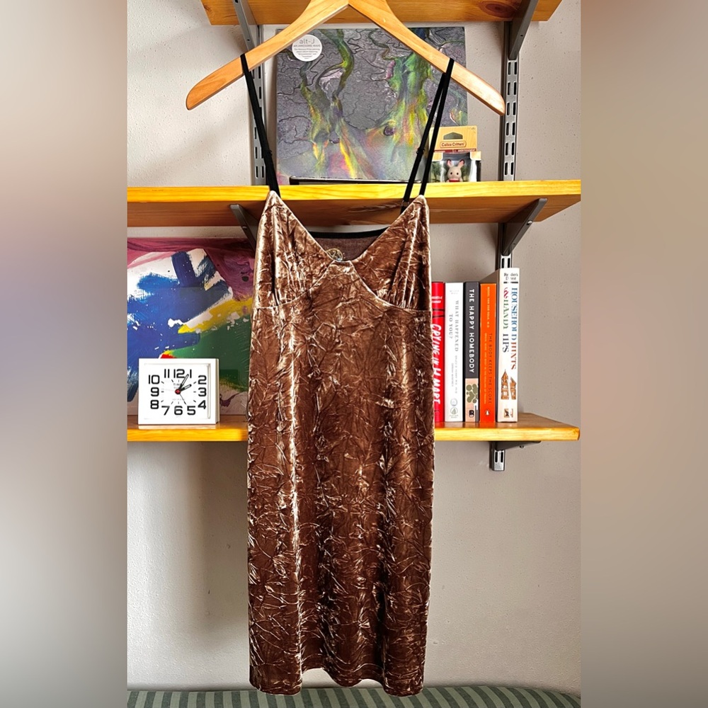 Planet Blue Crushed Velvet Cowl Neck Slip Dress Brown NWT Size S
